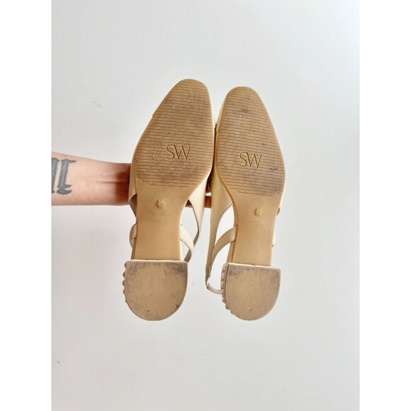 STUART WEITZMAN Ivory Leather Cap Toe Slingback Pearl Ballet Flats, Size 7.5 - Picture 14 of 16